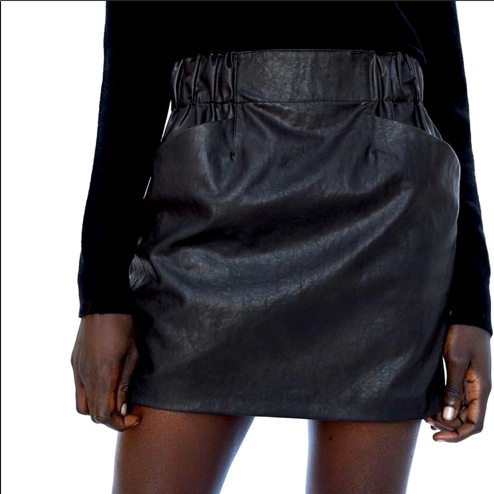 Zara Faux Leather Mini Skirt Black XL EUC